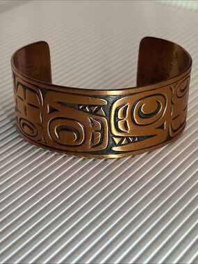 Solid Copper Tribal-Engraved Cuff Bracelet